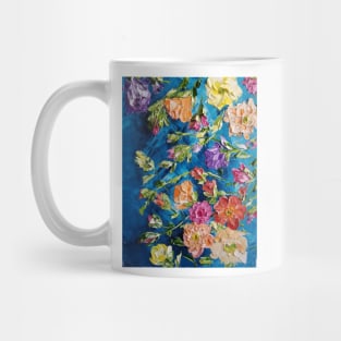 Teal with Bright Colorful Flowers, Flowers on Teal Painting, Bright bold colorful flowers, color pop decor, colorful artwork, floral decor Mug